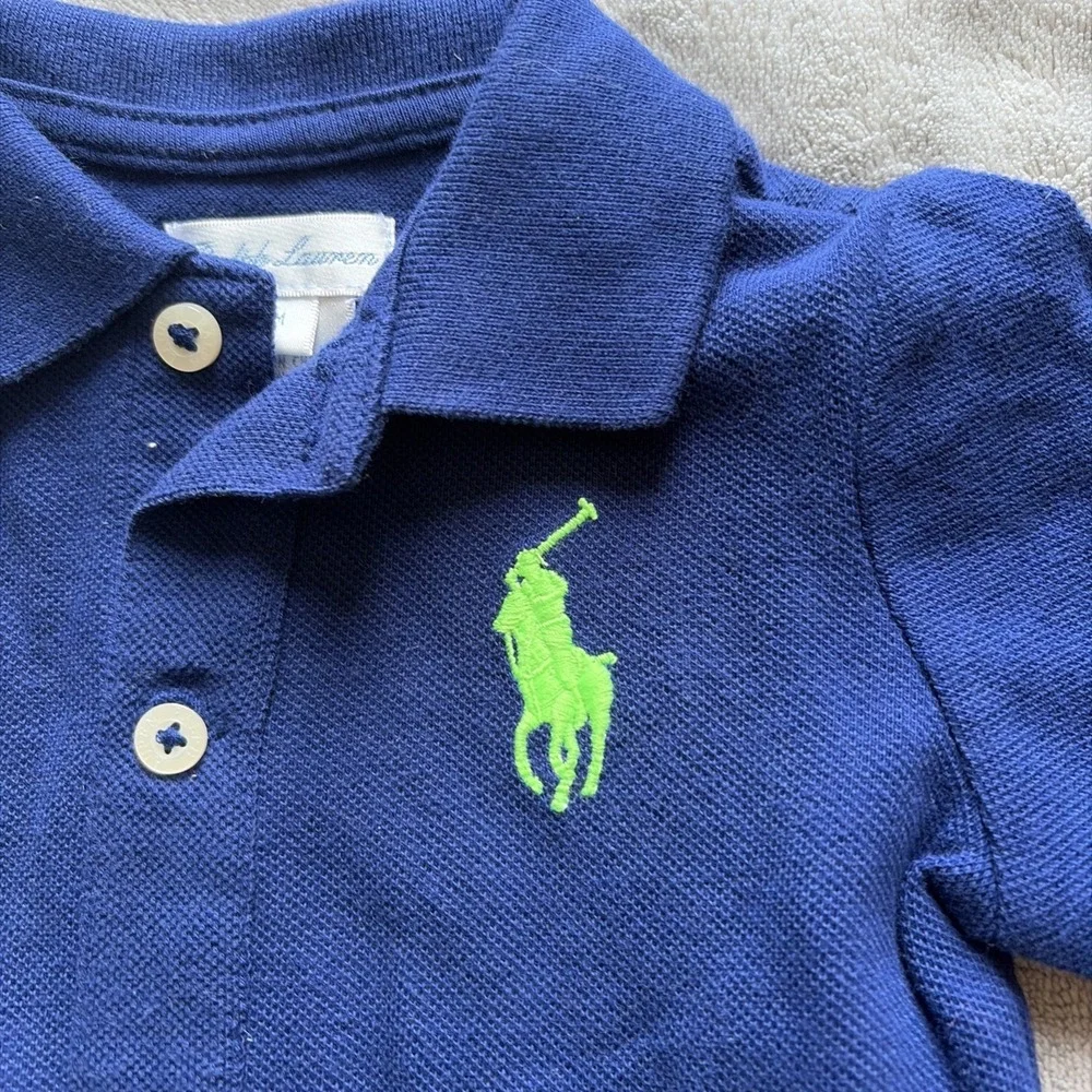 Polo Ralph Lauren Romper Boys Preppy Pony Blue Yellow 6M Months - NWT